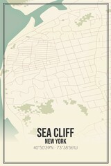 Retro US city map of Sea Cliff, New York. Vintage street map.