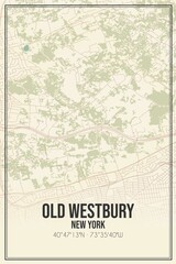Retro US city map of Old Westbury, New York. Vintage street map.