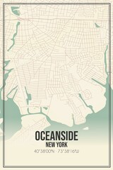 Retro US city map of Oceanside, New York. Vintage street map.