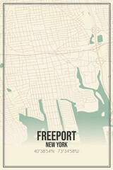Retro US city map of Freeport, New York. Vintage street map.