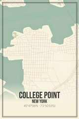 Retro US city map of College Point, New York. Vintage street map.