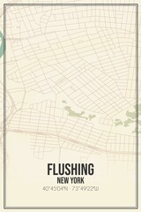 Retro US city map of Flushing, New York. Vintage street map.