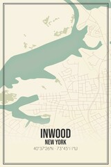 Retro US city map of Inwood, New York. Vintage street map.