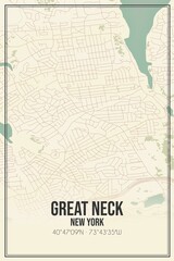 Retro US city map of Great Neck, New York. Vintage street map.