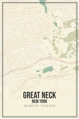 Retro US city map of Great Neck, New York. Vintage street map.
