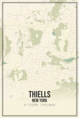 Retro US city map of Thiells, New York. Vintage street map.