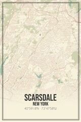 Retro US city map of Scarsdale, New York. Vintage street map.
