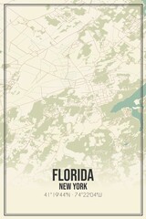 Retro US city map of Florida, New York. Vintage street map.