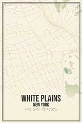 Retro US city map of White Plains, New York. Vintage street map.