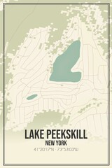 Retro US city map of Lake Peekskill, New York. Vintage street map.