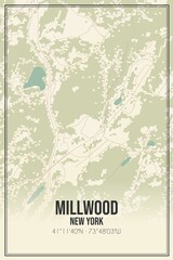 Retro US city map of Millwood, New York. Vintage street map.