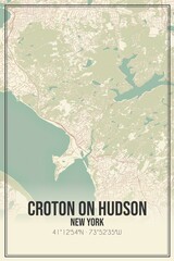Retro US city map of Croton On Hudson, New York. Vintage street map.