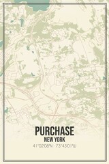 Retro US city map of Purchase, New York. Vintage street map.
