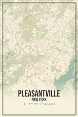 Retro US city map of Pleasantville, New York. Vintage street map.