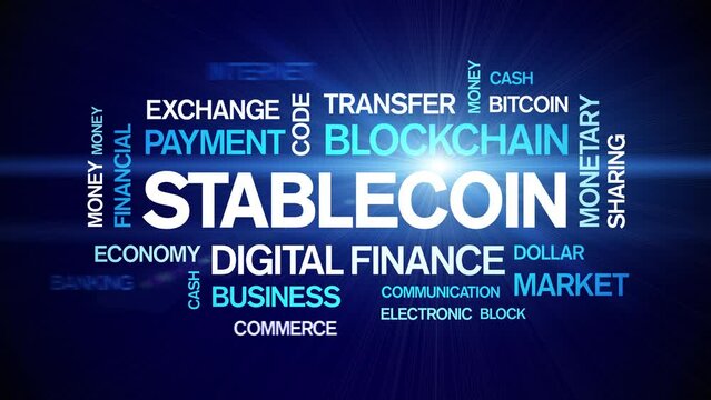 4k Stablecoin Animated Tag Word Cloud;Text Design Animation;Kinetic Typography seamless loop.