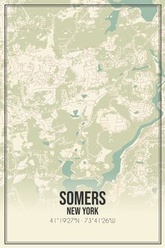 Retro US city map of Somers, New York. Vintage street map.