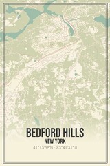 Retro US city map of Bedford Hills, New York. Vintage street map.