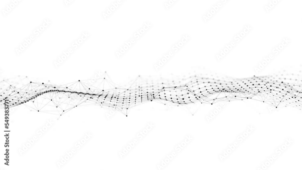 Poster Dynamic wave with connected dots and lines on a white background. Digital wave background concept. Abstract technology background. Big data visualization. 3D rendering.