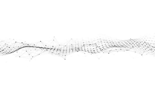 Dynamic wave with connected dots and lines on a white background. Digital wave background concept. Abstract technology background. Big data visualization. 3D rendering.