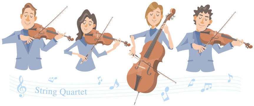 String quartet performing on isolated white background. First ...