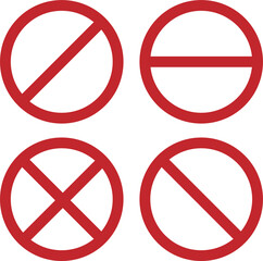 set of red back do not round circle crossed sign, don't doing something, stop or prohibited isolated sign
