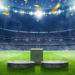 soccer podium on grass inside the stadium winner stand