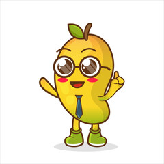 Mango Fruit cartoon businessman mascot character wearing tie and glasses. Businessman cartoon of mango character on a white background.