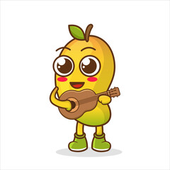 Mango Fruit cartoon mascot character playing a guitar