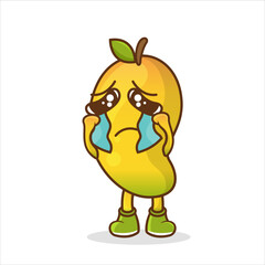 Cute mango character crying. Fruit character icon concept isolated.