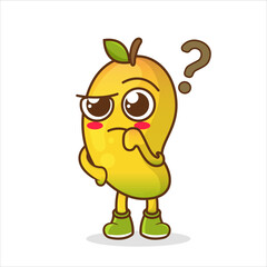 Cute funny Yellow Mango fruit with question marks.