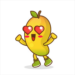 Cute Mango fruit character with love emote. Fruit character icon concept isolated. Cute mango character in love with eyes hearts.