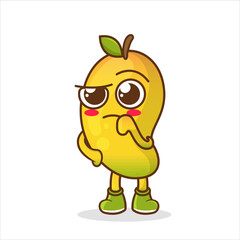 cute yellow mango character with confused expression.