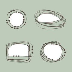 Notebook labels, blank frames, notes, reminders, stickers. Doodle style hand drawn abstract drawing. Vector illustration