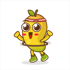 Character Illustration of mango fruit playing hula hoop