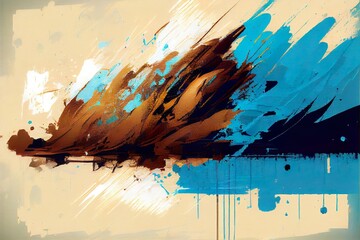 wide artwork, abstract paint strokes, a large mountain with a blue sky, illustration with world art
