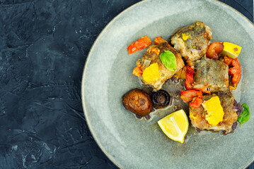 Fried dietary sea fish hake.