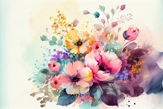 watercolor floral background., illustration, painting, a bouquet of flowers, illustration with flower plant