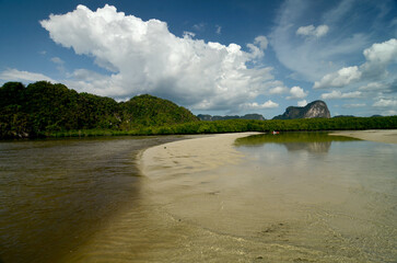 Tropical Island, Nature landscape, sea lagoon, travel and vacation on sand sea beach. Thailand,...