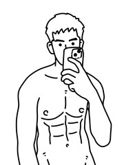 Fototapeta premium black and white of cute man cartoon for coloring