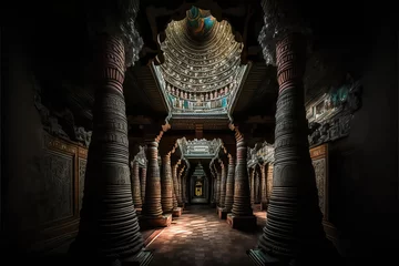 Papier Peint photo autocollant Lieu de culte AI generated image of the lovely carvings inside the ancient Meenakshi Hindu temple in Madurai, Tamil Nadu, India  
