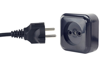 Electrical European plug and socket. The concept of saving electricity or charging.