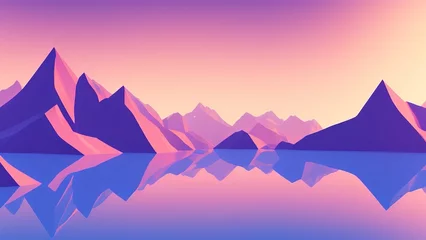 Zelfklevend Fotobehang Mountain reflecting in lake, low poly landscape © Douta