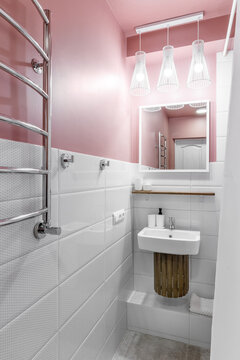 Modern small bathroom interior design. Bright style