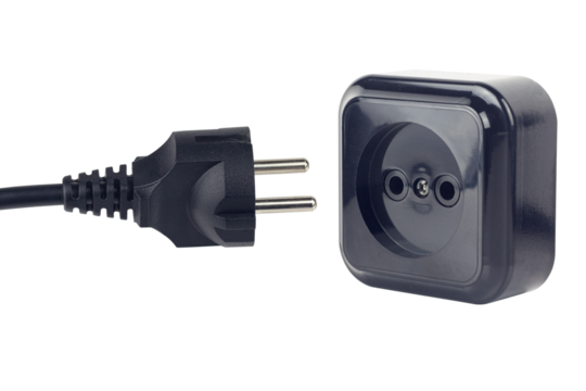 Electrical European plug and socket. The concept of saving electricity or charging.