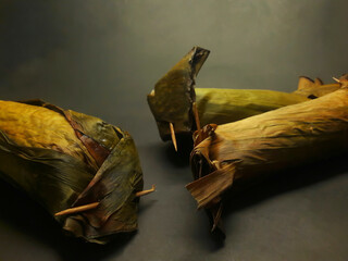Indonesian traditional food lontong wrapped banana leaves