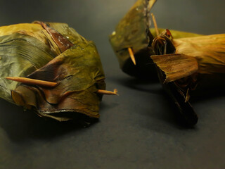 Indonesian traditional food lontong wrapped banana leaves