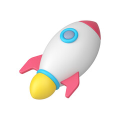 Obraz premium Taking off 3d rocket. White space shuttle with illuminator rushes into sky