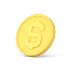 Obraz premium Yellow dollar coin cash American money financial independence displaced realistic 3d icon