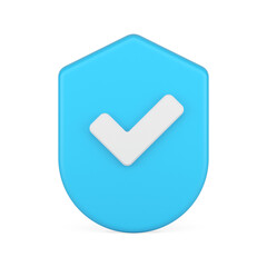 Security shield blue button with check mark approved cyberspace identity 3d icon