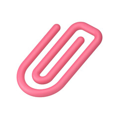 Paper clip pink 3d icon binder for document attaching fixing sheet stationery